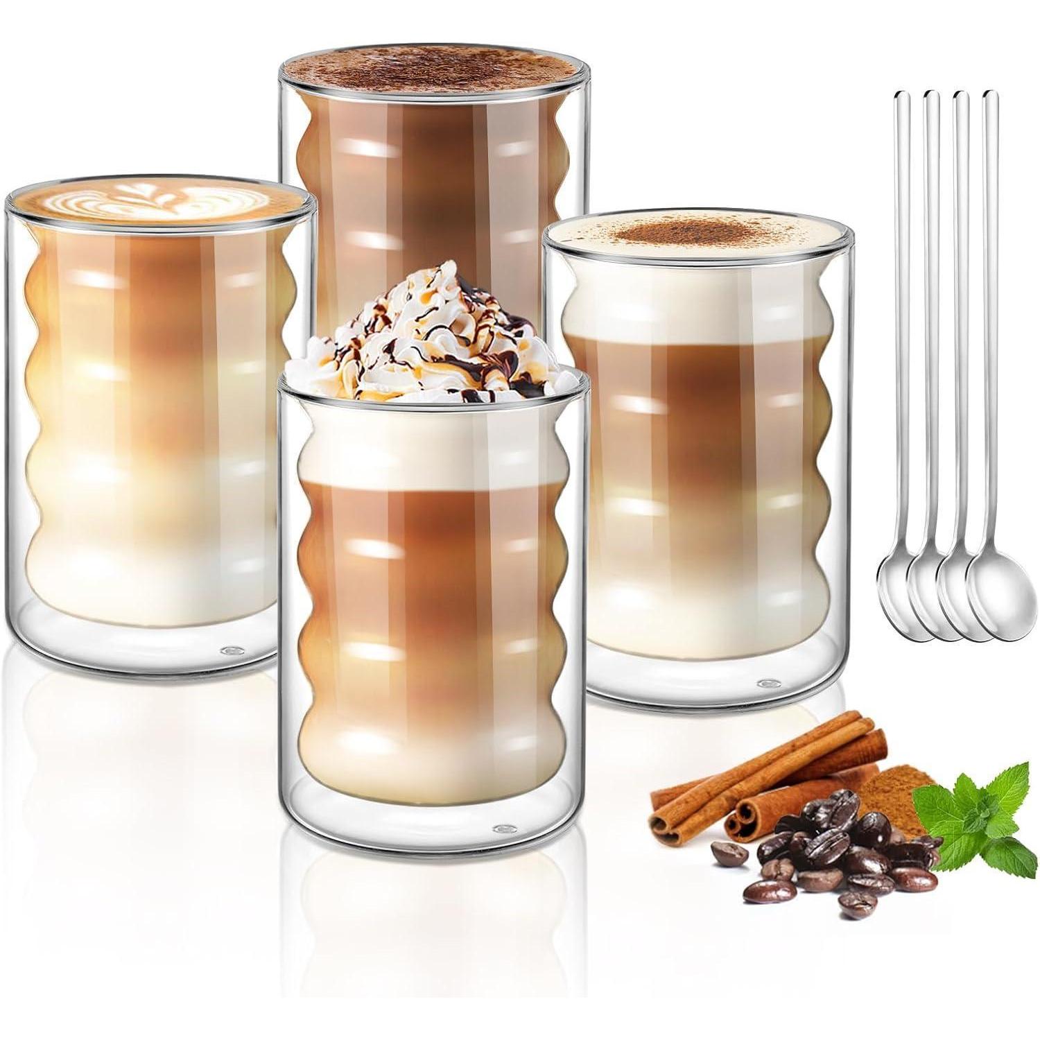 Doppelwandige Kaffeegläser 350ml 4er Set, Borosilikatglas, Für Latte Macchiato & Cappuccino