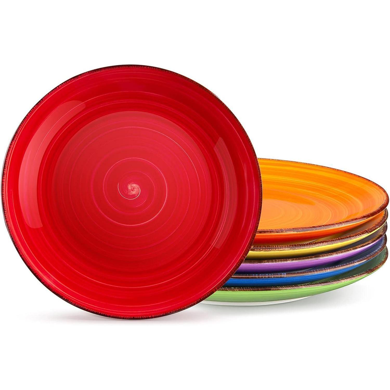 6er Set Speiseteller Steingut Ø 27 Cm, Bunte Teller Für 6 Personen, Mikrowellengeeignet