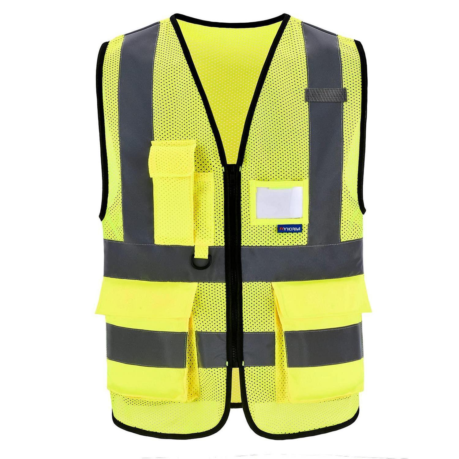 Warnweste Mit Reißverschluss, Handyfach, Ausweisfach, Gelb, Netzgewebe, 4xl-5xl
