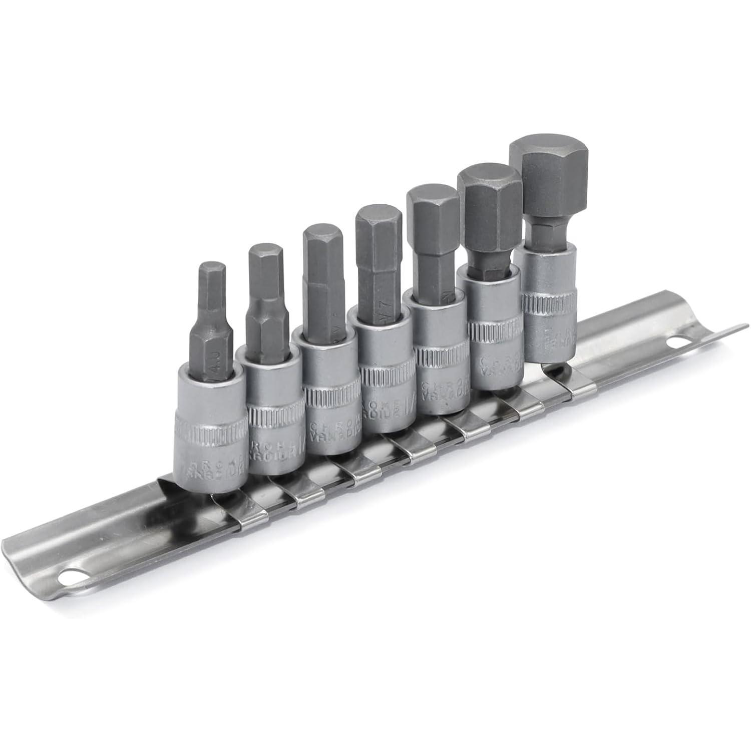 Innensechskant Nuss-satz 1/4" Antrieb, 4-12mm, Cr-v & S2 Stahl, Mit Schiene
