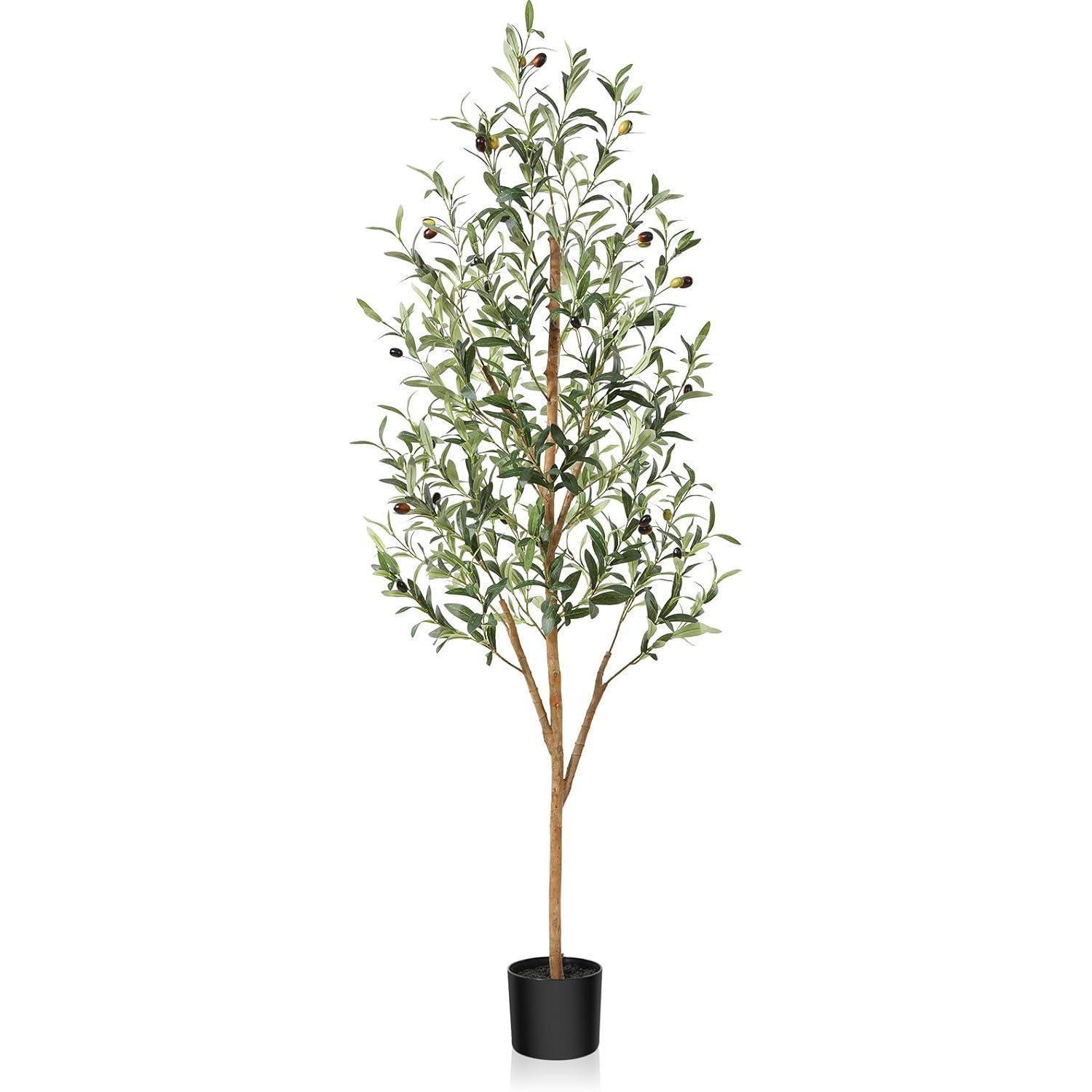 Künstlicher Olivenbaum 150 Cm Mit Früchten, Naturholzstamm, Im Topf