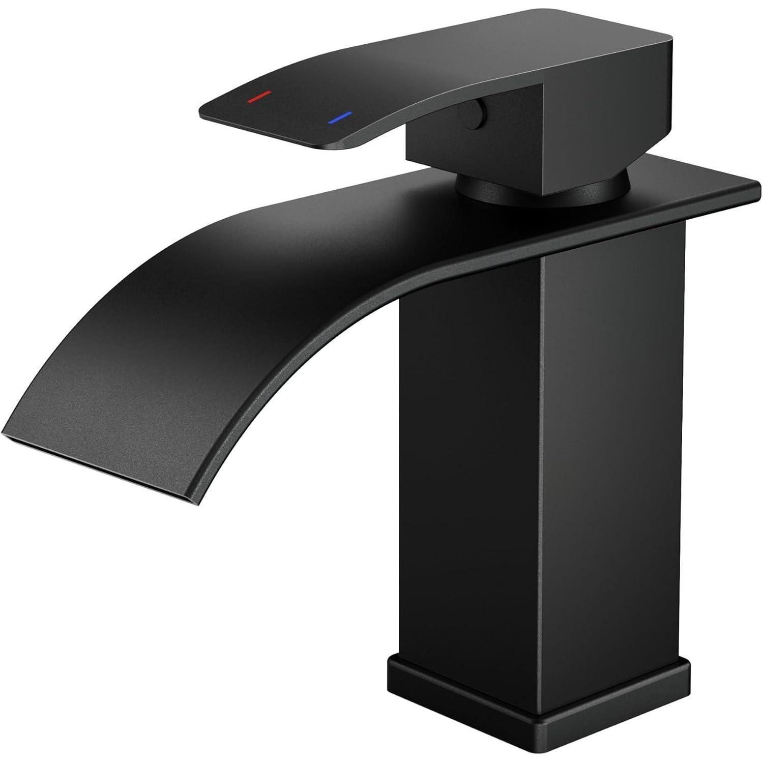 Waschtischarmatur Wasserfall Schwarz Matt Mit Einhandmischer Und 80mm Auslaufhöhe