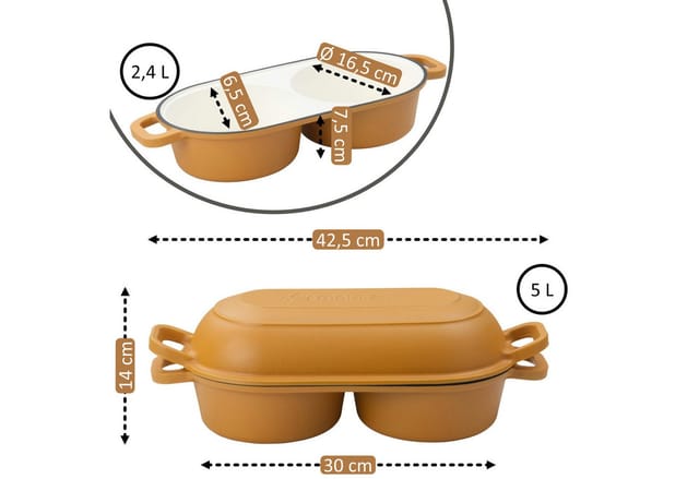 Mahlzeit Gusseisen Brotbacktopf Set Emailliert, 5 Liter, 2 Backkammern, Mit Brotschlinge, Sunny Orange