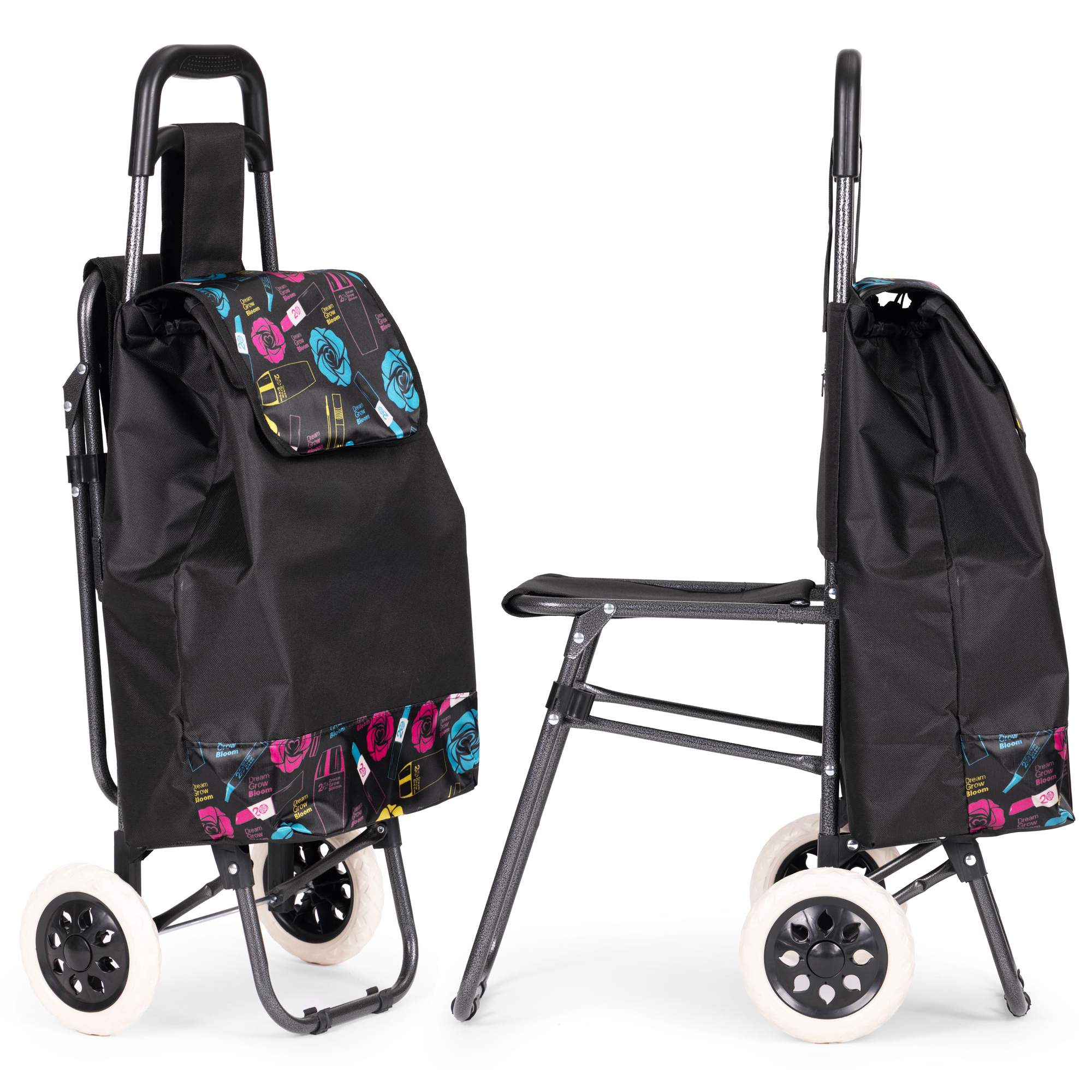 Einkaufswagen Mit Sitz, 30 L, Große Räder, Zusammenklappbar