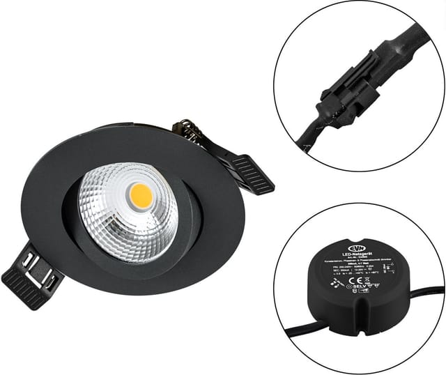 EVN Lichttechnik LED Einbauleuchte 230V 830, dim., sw S060902