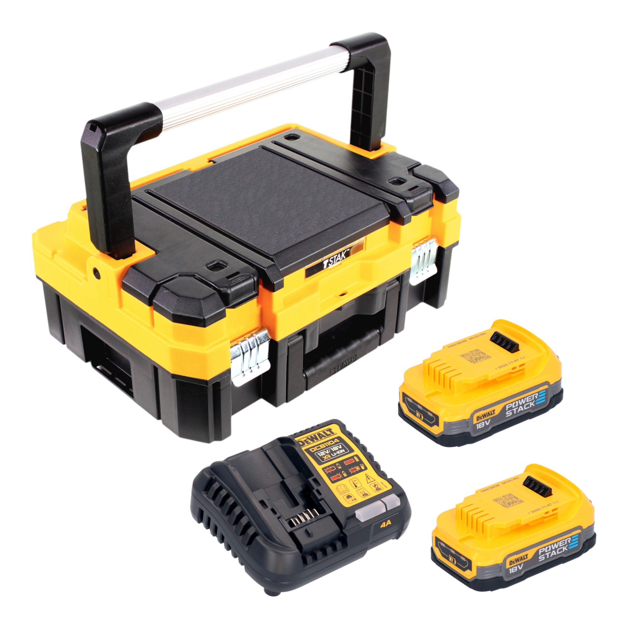 Dewalt Dcb 1104 E2t Akku Starter Set 18 V Mit 2x Powerstack Akku 1,7 Ah + Dcb 1104 Ladegerät + Tstak