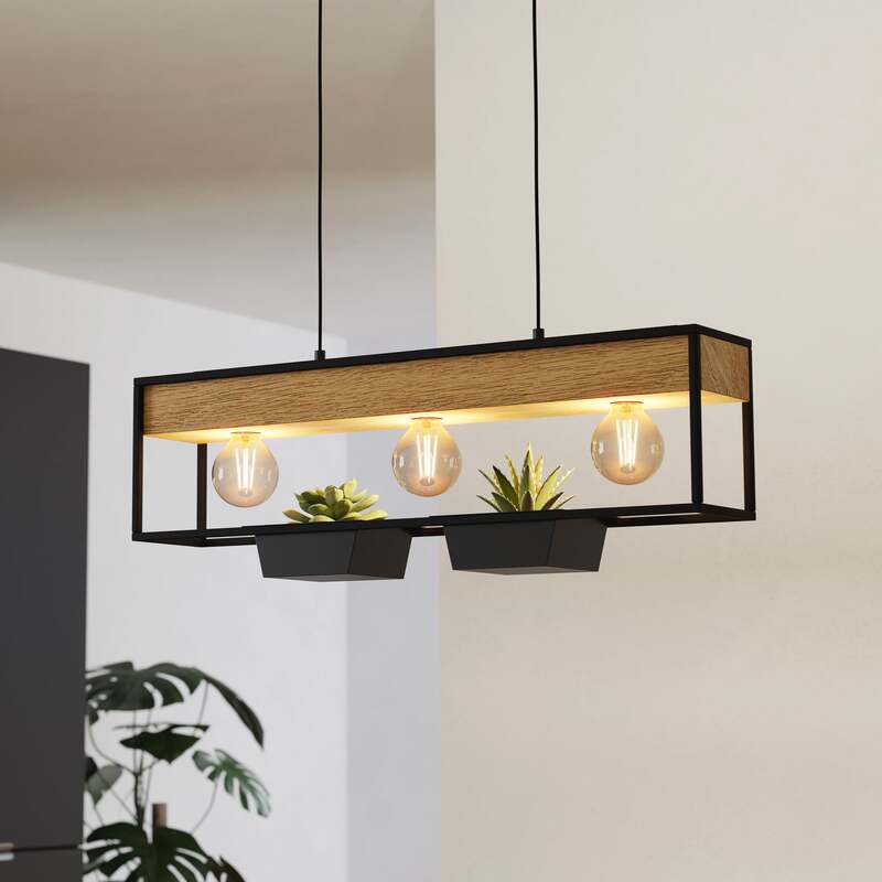 [gebraucht] B-ware Eglo Hängelampe Hängeleuchte Libertad 1 Led Pendelleuchte Dimmbar Schwarz/holz