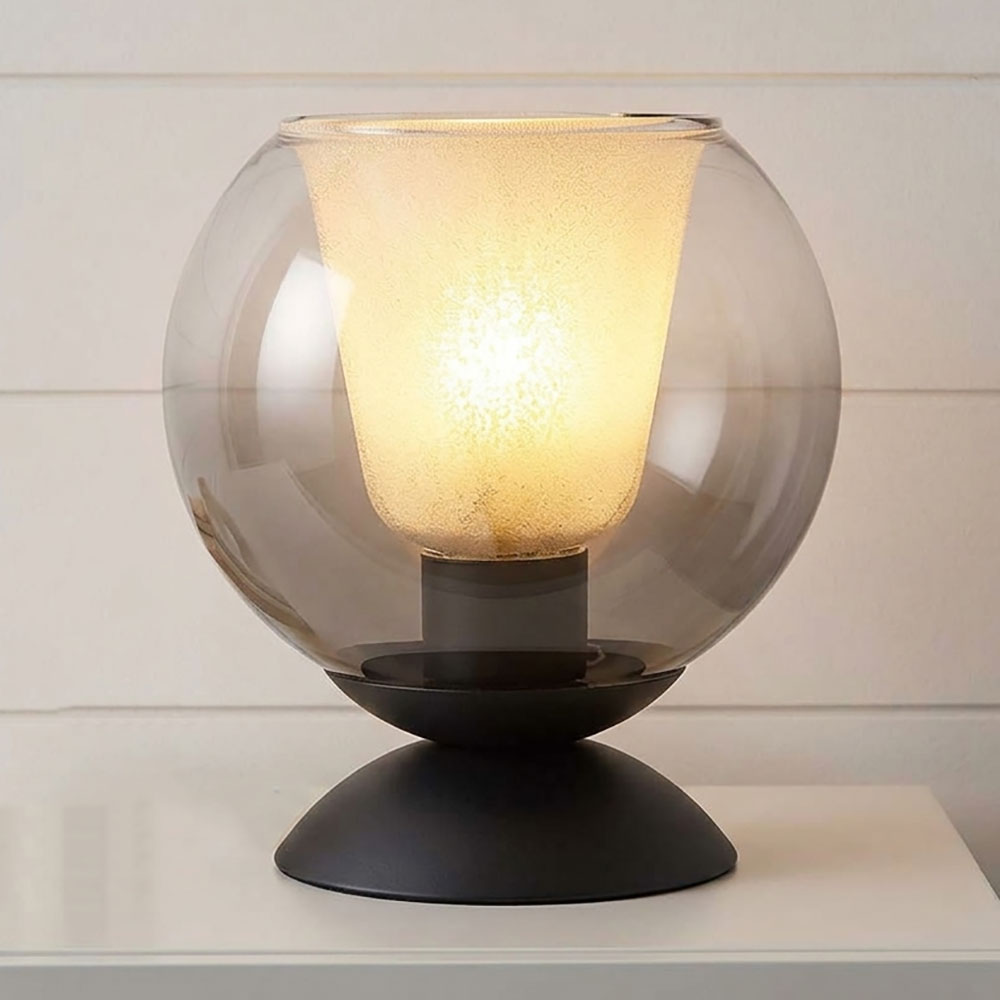 Led Tischleuchte Tischlampe Wohnzimmerlampe Rauchoptik Schwarz Glas H 19 Cm