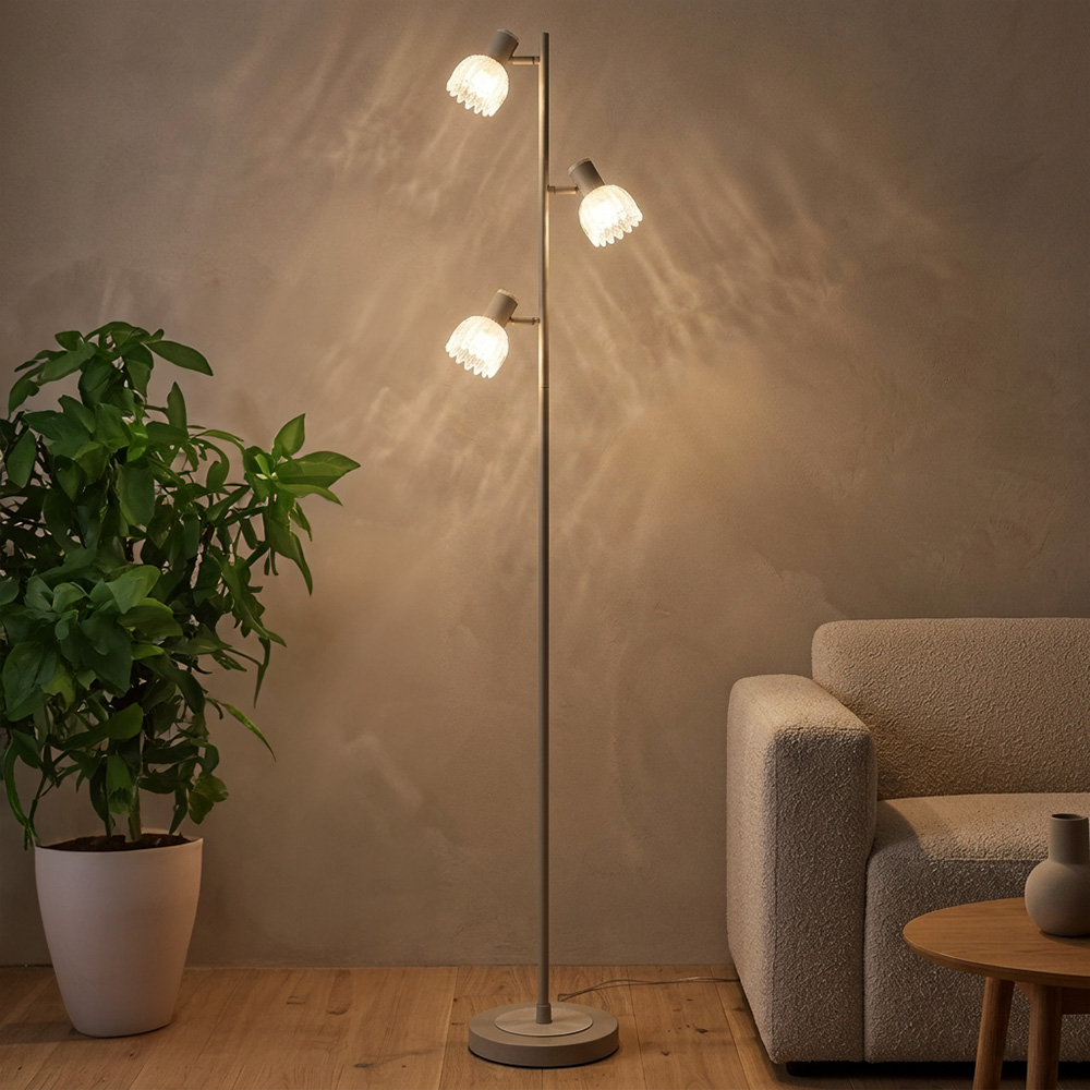 Led Stehleuchte Stehlampe Wohnzimmerlampe Spots Verstellbar Sandfarben H 154 Cm