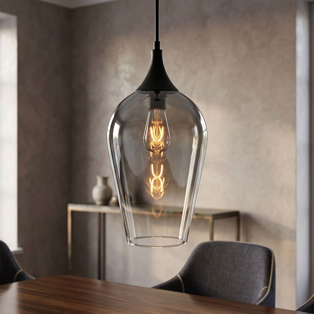 Led Hängeleuchte Hängelampe Esszimmerlampe E27 Schwarz Metall Glas H 120 Cm