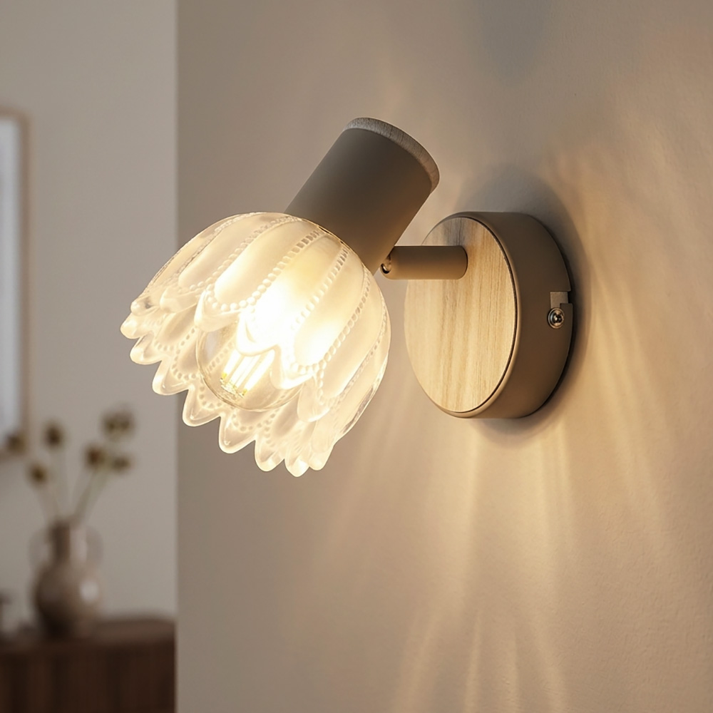Led Wandleuchte Wandlampe Wohnzimmerlampe Schwenkbar Beige Metall Glas L 12,5 Cm