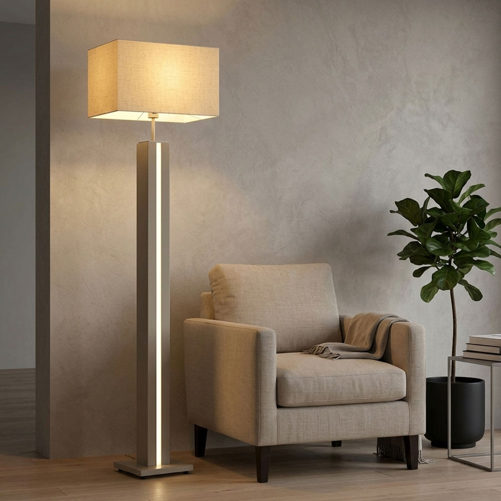 Led Stehlampe Standleuchte Wohnzimmerlampe Touchdimmer Sand Metall Leinen H150cm