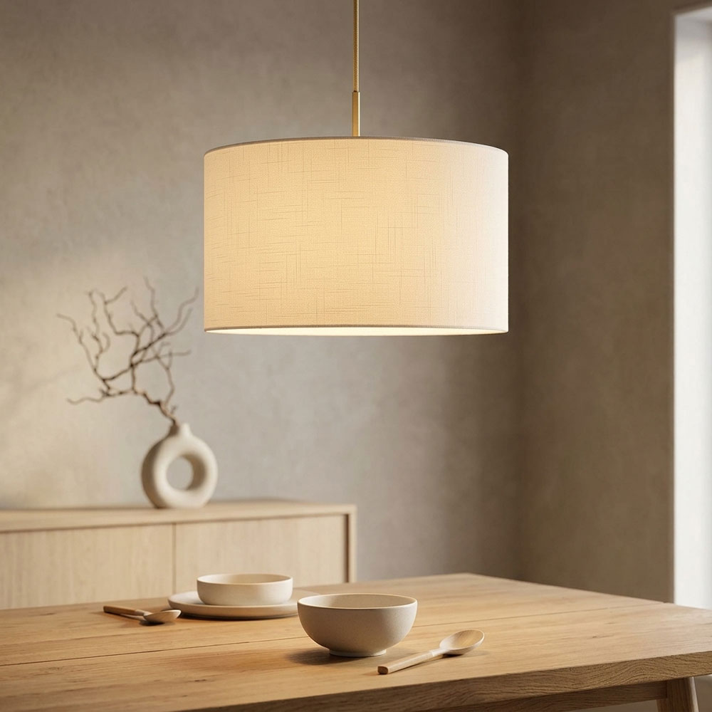 Hängeleuchte Pendelleuchte Schlafzimmerlampe Rund Messingfarben Textil H 120 Cm