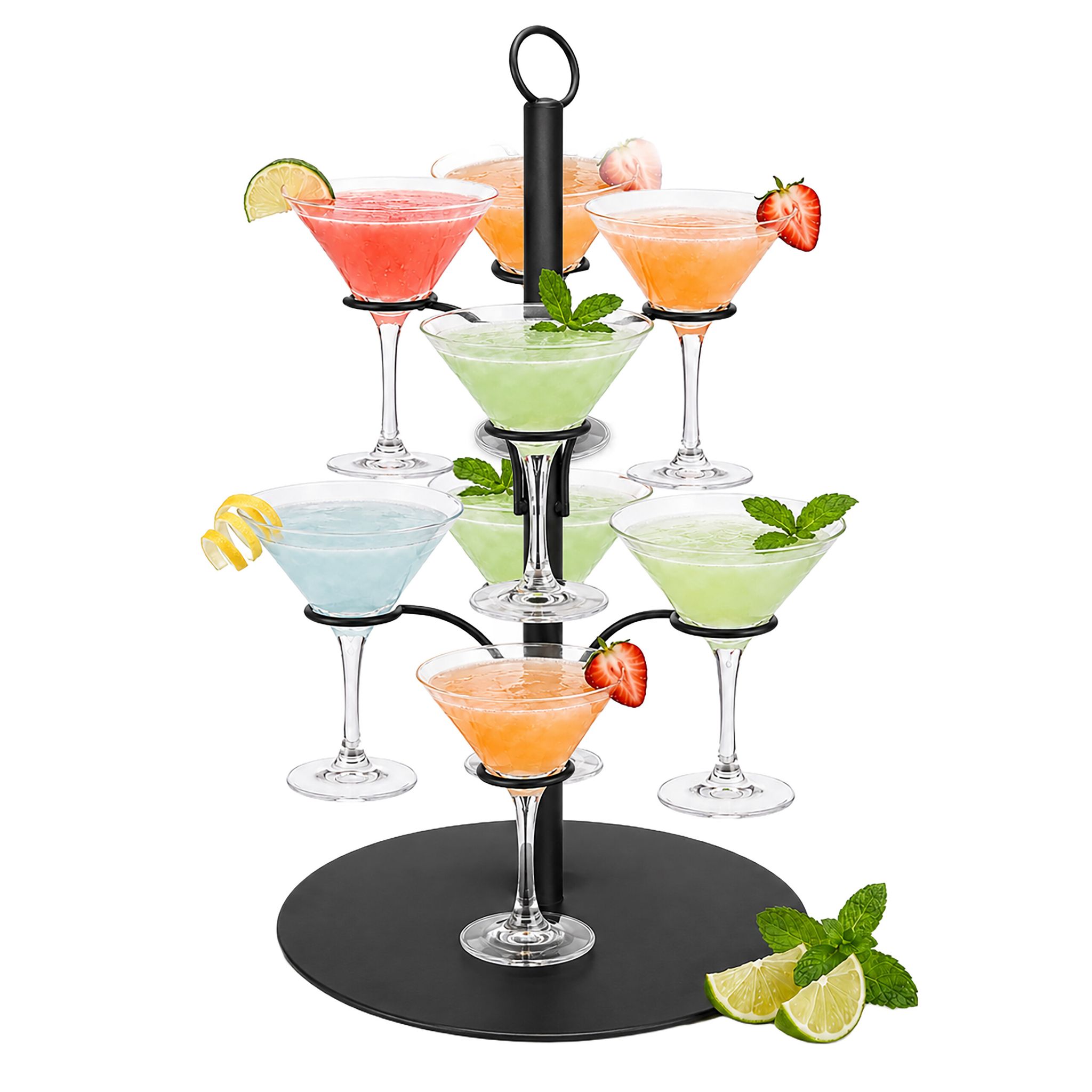 Relaxdays Getränke Tower, 8 Gläser, Stahl, Präsentation Von Cocktail-, Spritz-, Weingläsern, Getränkehalter, Schwarz