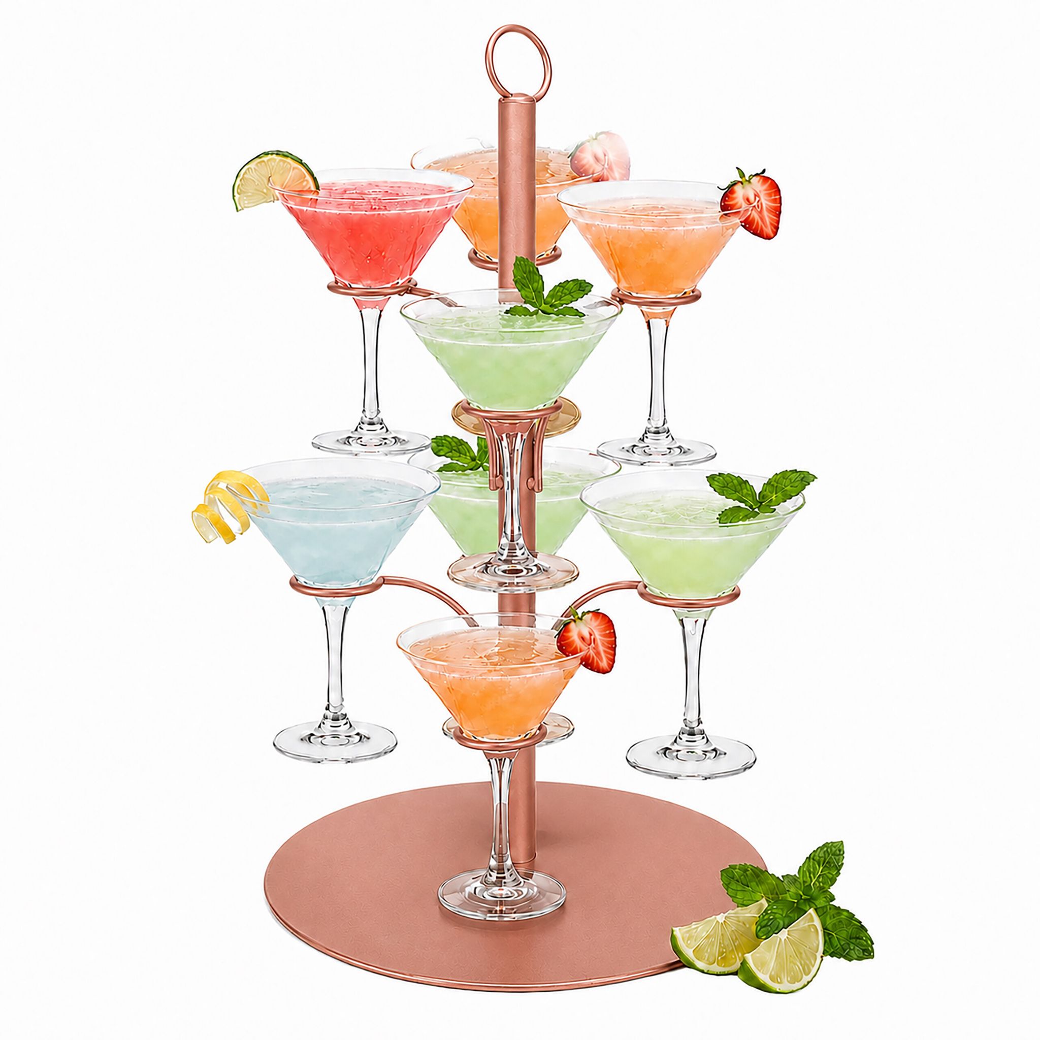Relaxdays Getränke Tower, 8 Gläser, Stahl, Präsentation Von Cocktail-, Spritz-, Weingläsern, Getränkehalter, Rosegold