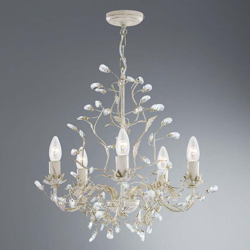 [gebraucht] B-ware Searchlight Kronleuchter Hängeleuchte Almandite 5fl. Led Dimmbar Gold Creme 50cm