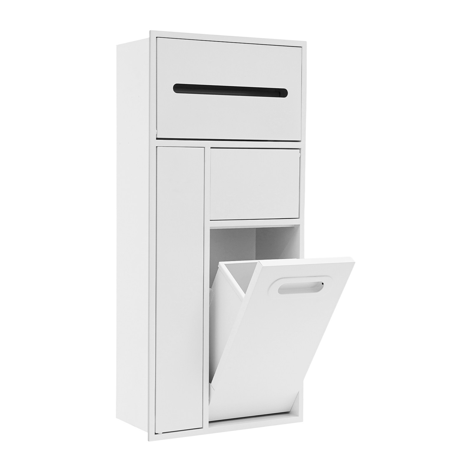 Niche Murale De Salle De Bain - Blanc - Poubelle Encastrable En Acier Inoxydable - Niche Intégrée Avec Support Pour Papier Toilette Et Brosse - 30 X 14 X 65 Cm