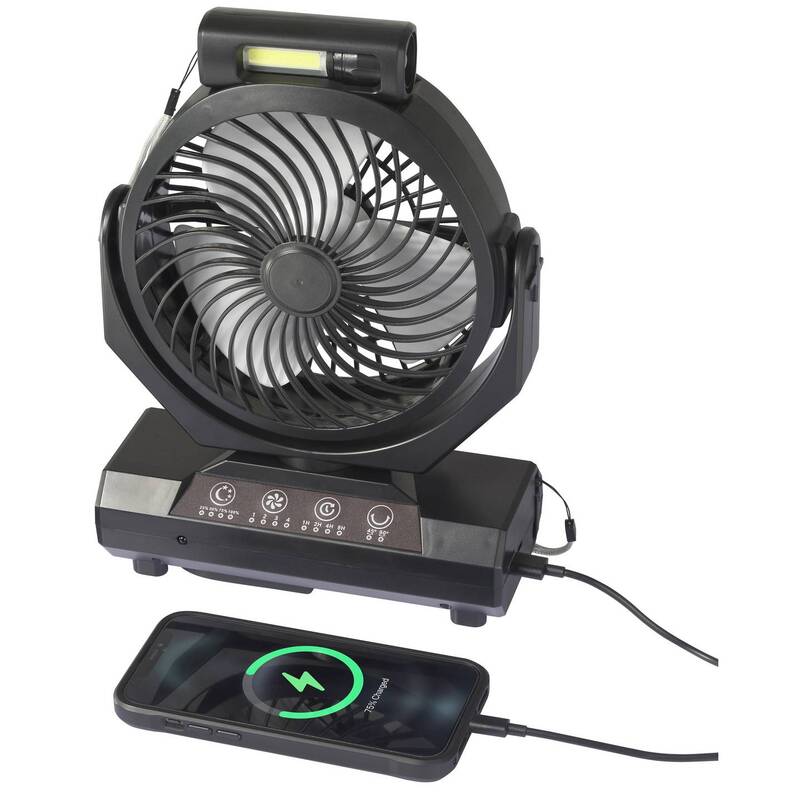 [gebraucht] B-ware Sygonix Akku-ventilator Camping Outdoor 4 Stufen 90° Schwenk Schwarz 205mm