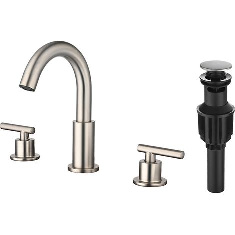 Hosenpaare, Gebürstetes Nickel, 8 Zoll Breite Badezimmerarmatur Mit Pop-up-ablauf Und 360° Schwenkbarem Auslauf