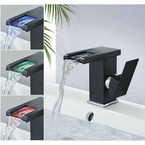 Moderne Wasserfall-waschtischarmatur, Schwarze Led-beleuchtung, Langlebig, Mit Einstellbarem Warm- Und Kaltwasser