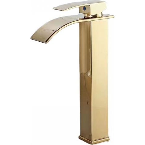 Wasserfallarmatur Mit Goldakzenten, Aufsatzwaschbecken Mit Warm- Und Kaltwasseranschluss, Badezimmerschrank, Einlocharmatur, Wasserfall-waschtischarmatur