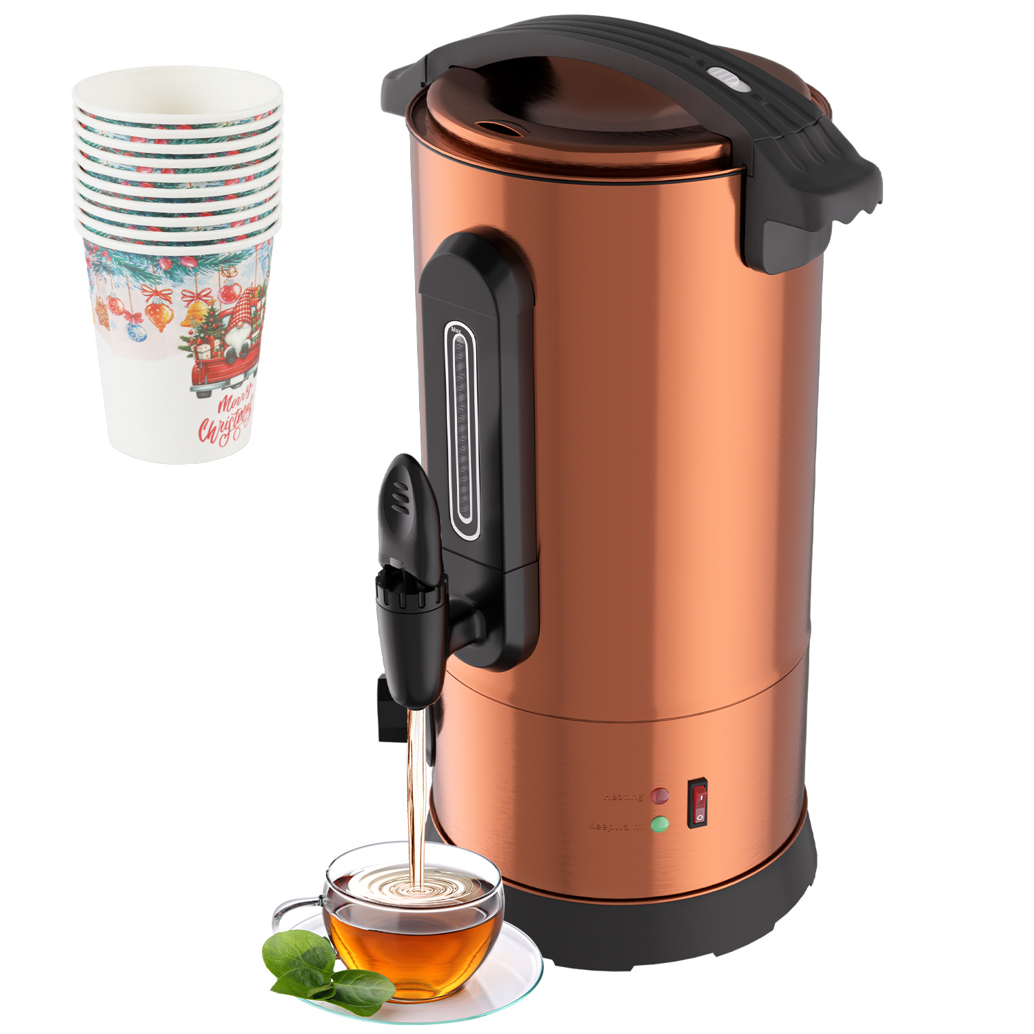 Tolletour Glühweinkocher 8 L Kupferfarben, 1500 W, 30–100 °c, Zapfhahn Und 10 Pappbecher