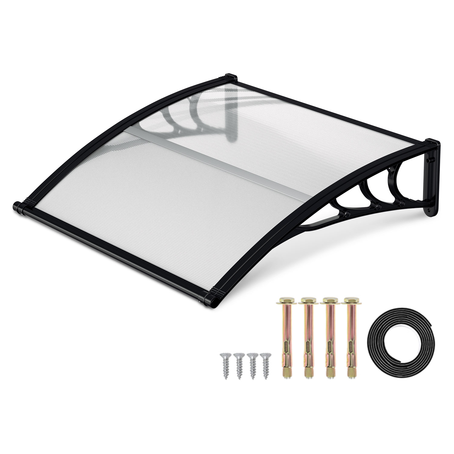 Tolletour Vordach Haustür Mit Regenrinne 120 X 100 Cm, Türüberdachung Aus Polycarbonat, Schwarz/transparent, Regenschutz Für Eingang