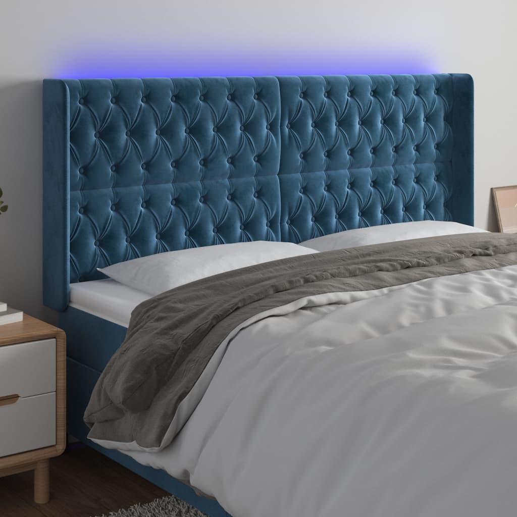 Led Kopfteil Dunkelblau 183x16x118/128 Cm Samt Vidaxl