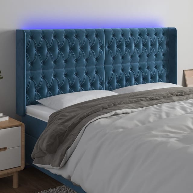 Led Kopfteil Dunkelblau 183x16x118/128 Cm Samt Vidaxl