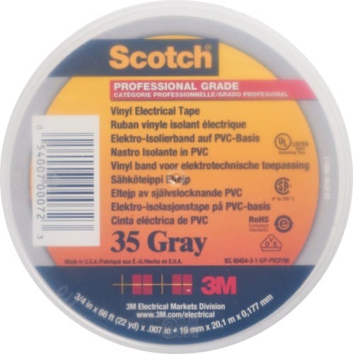 3M Deutschland PVC Elektro-Isolierband 19 mm x 20 m, grau Scotch 35 19x20 - 7100239019