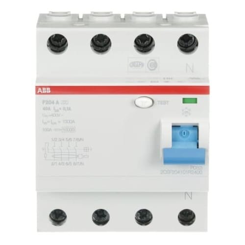 ABB Stotz S&amp;J FI-Schutzschalter 4P,Typ A,40A,100mA F204A-40/0,1 - 2CSF204101R2400