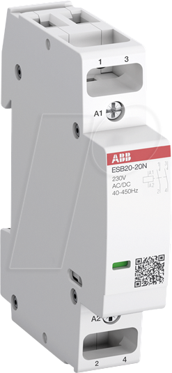 ABB Stotz S&amp;J Installationsschütz 20A 2Ö 230V AC/DC ESB20-02N-06 R0602 - 1SBE121111R0602