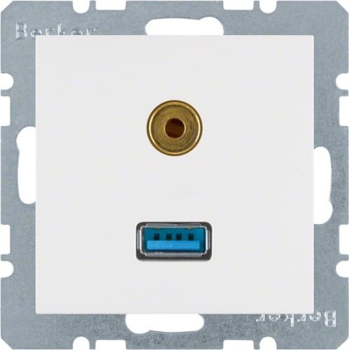 Berker Steckdose USB/3,5mm Audio polarweiß matt 3315391909 - 3315391909