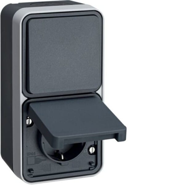 Berker Wechselschalter/Steckdose m.Klappdeckel AP gr 47803525 - 47803525