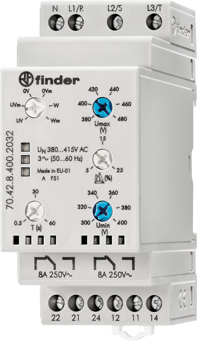 Finder Netzüberwachung 3-Phasen, 380-415VAC 70.42.8.400.2032 - 704284002032