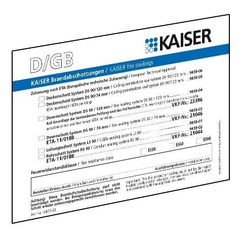 Kaiser Schott-Kennzeichnungssch. DE/GB/FR/NL 9473-92 - 9473-92