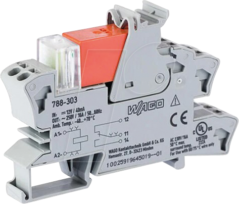 WAGO GmbH &amp; Co. KG Stecksockel m.Relais 1W, 12V DC/16A 788-303 - 788-303