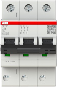 ABB Stotz S&amp;J Sicherungsautomat Flexline 6kA, 25A,3P SX203-C25