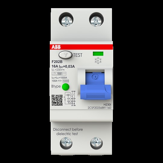 ABB Stotz S&amp;J FI-Schutzschalter TypB 2P,16A,30mA F202B-16/0,03-2TE
