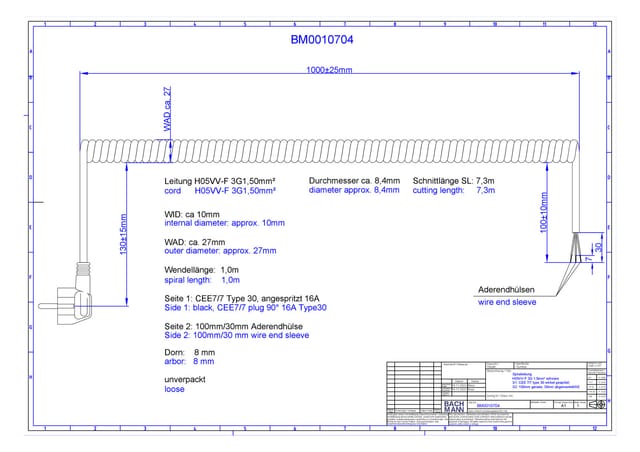 Bachmann Spiralleitung H05VV-F 3G 1,5qmm L:1,0m sw BM0010704