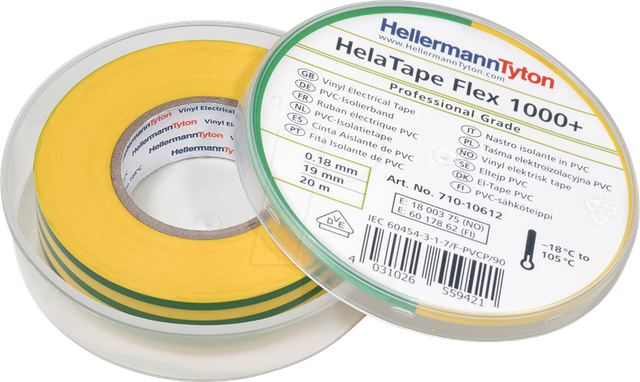 HellermannTyton Premium PVC-Isolierband 19mmx20m, grün-gelb FLEX1000+19x20 GNYE