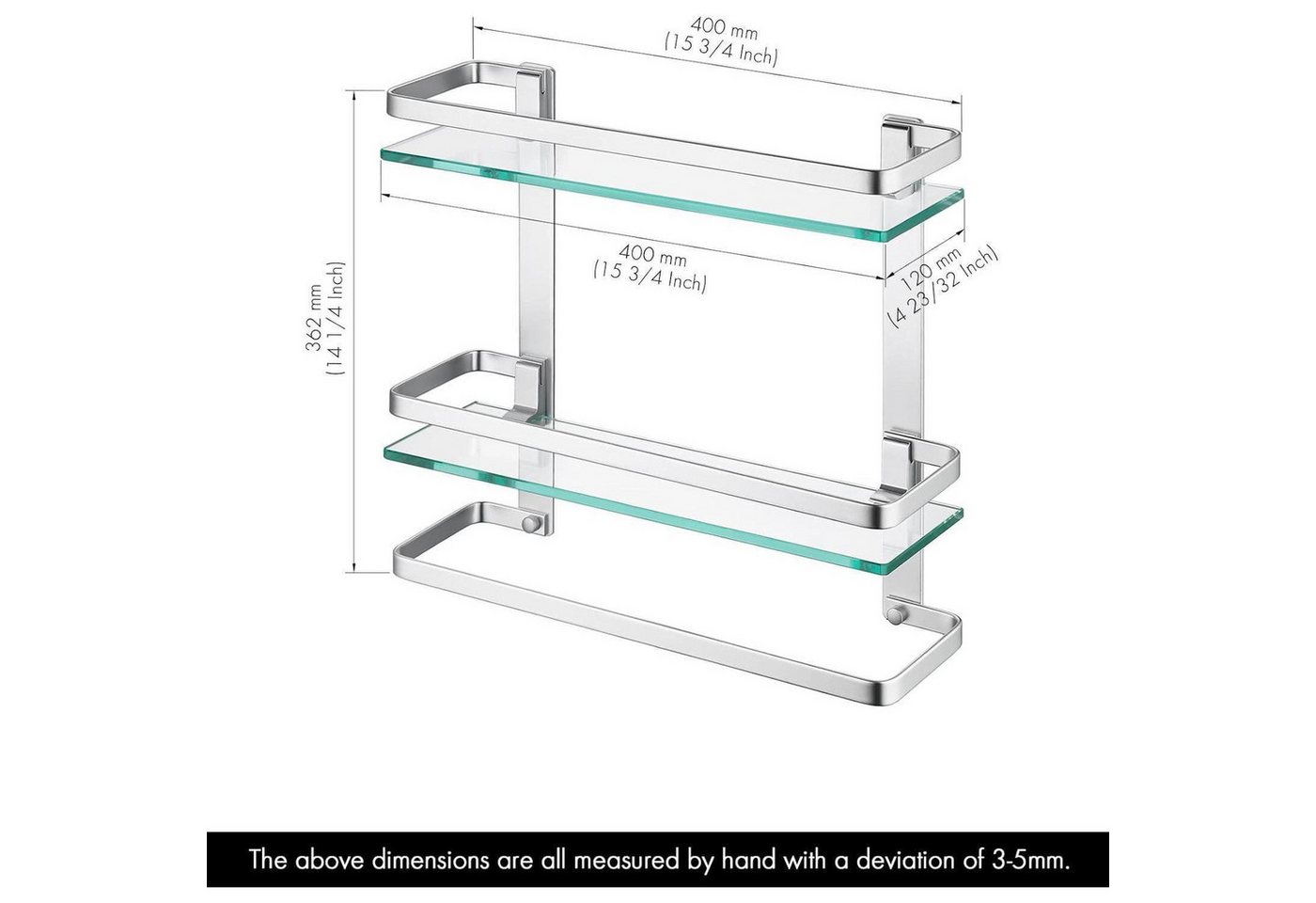 LuxusKollektion Duschablage Duschablage Glas Handtuchhalter 2 Regale Aluminium Sandgestrahlt Bild 2