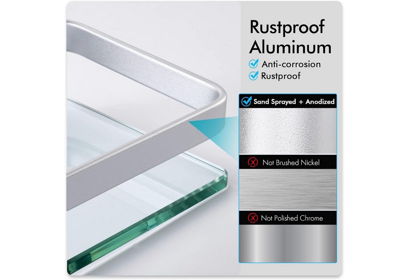 LuxusKollektion Duschablage Duschablage Glas Handtuchhalter 2 Regale Aluminium Sandgestrahlt Bild 4