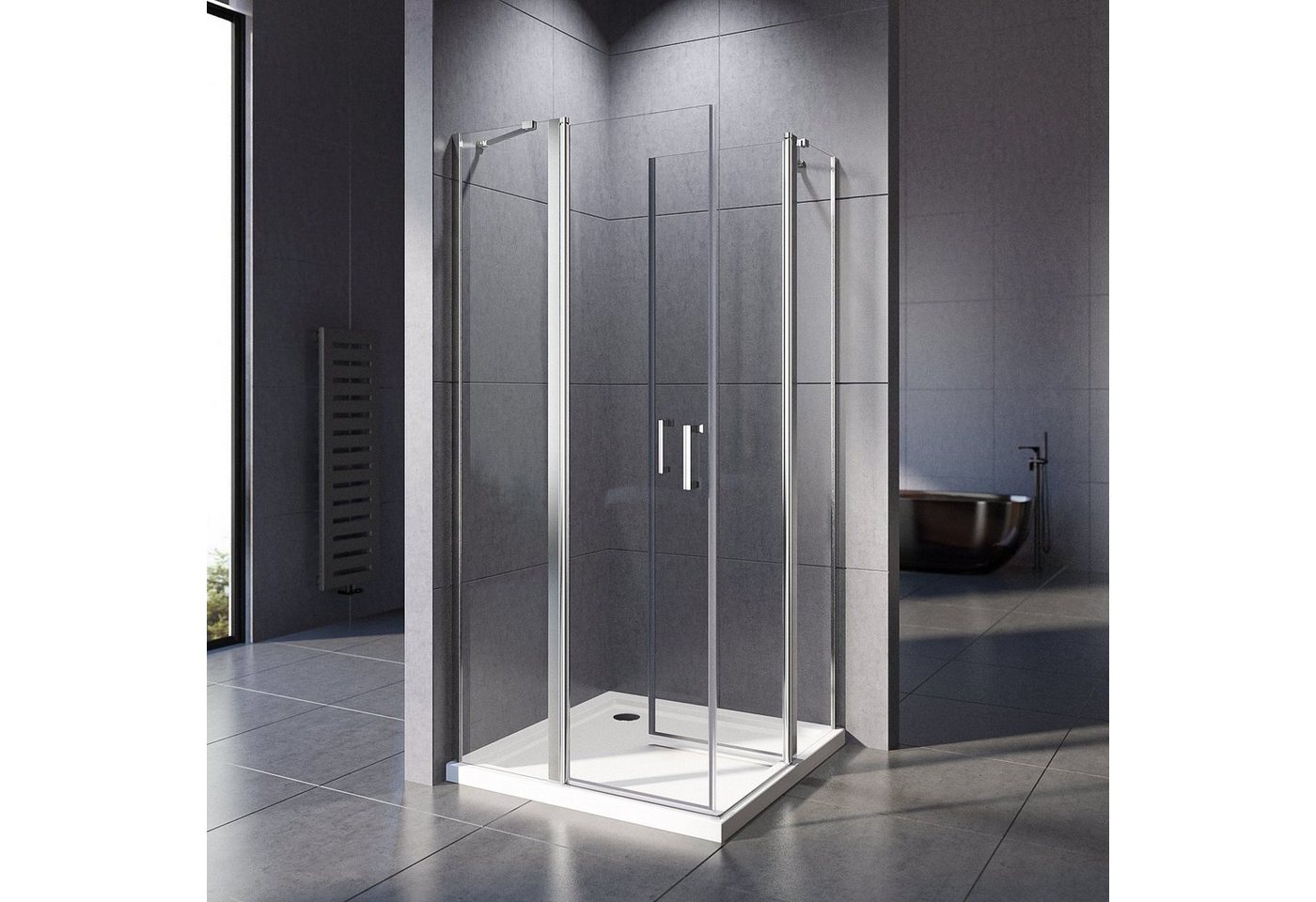 Boromal Eckdusche Duschkabine 75x80 Schwingtür 6mm ESG mit Hebe- und Senk Mechanismus, BxT: 75x80 cm, Einscheibensicherheitsglas, Wasserabweisende Nanobeschichtung