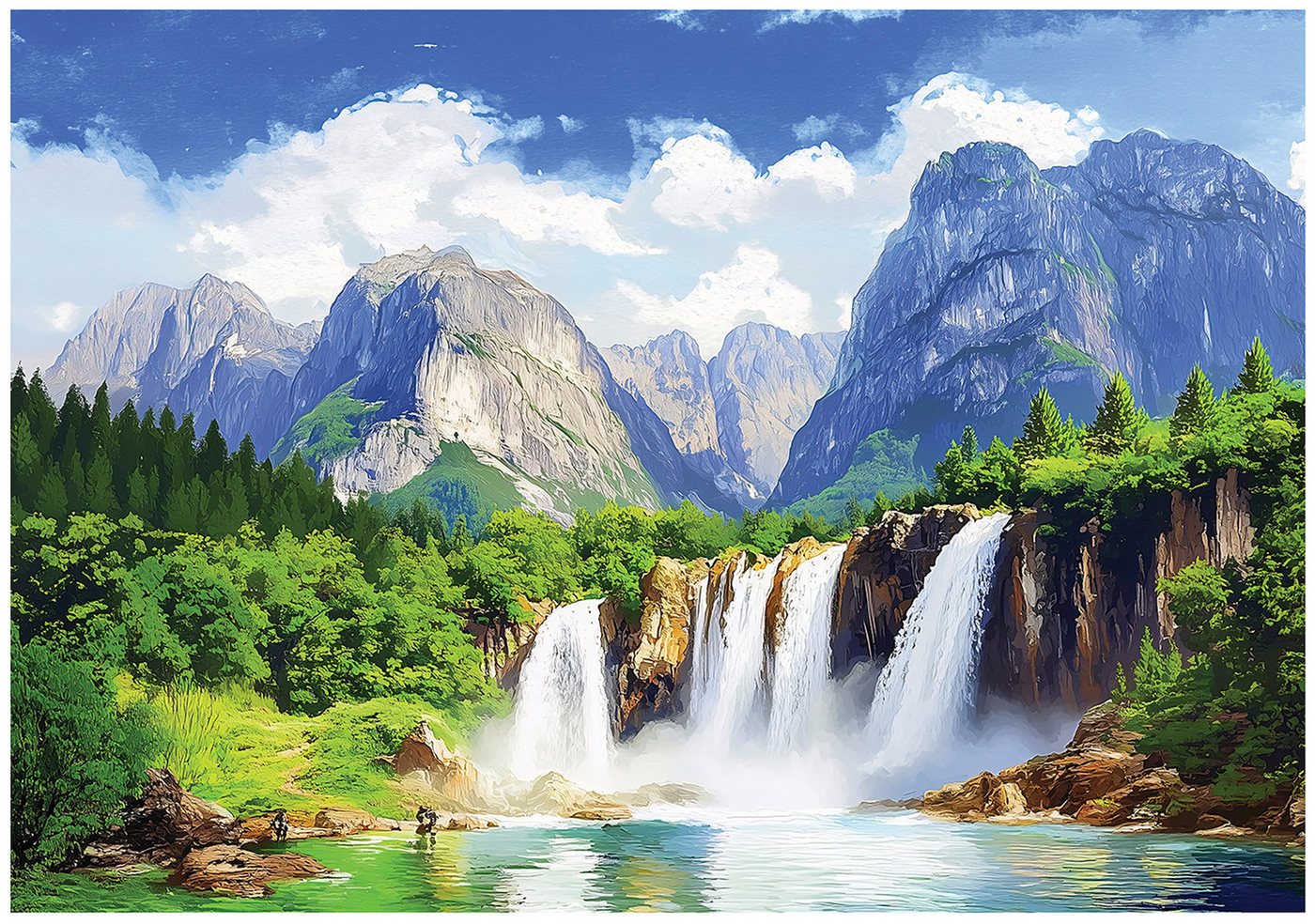 Wallarena Fototapete Wasserfall Berge - Mehrfarbig - Modern - Vlies - Schlafzimmer, glatt, (6 St), 300x210cm Bild 3