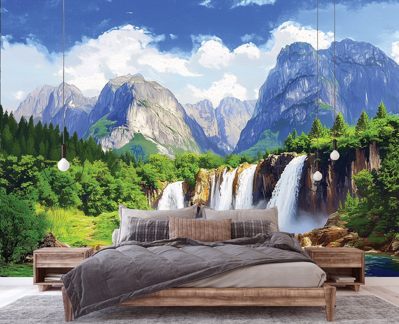 Wallarena Fototapete Wasserfall Berge - Mehrfarbig - Modern - Vlies - Schlafzimmer, glatt, (6 St), 300x210cm Bild 4
