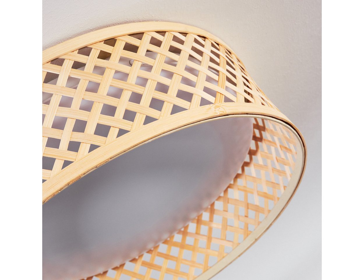 hofstein Deckenleuchte Deckenlampe aus Metall/Bambus/Kunststoff in Weiß/Natur im Boho-Design, ohne Leuchtmittel, moderne Deckenleuchte, dimmbar über Wandschalter, 16 Watt, 2000 Lumen Bild 2