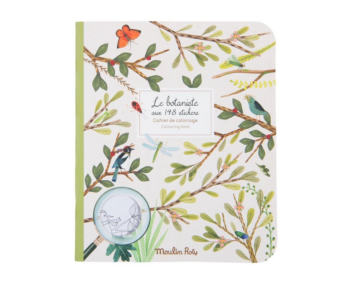 Moulin Roty Malvorlage Mal- und Stickerbuch Der Botanist & 148 Sticker für kreative Kinder (Set), Mal- und Stickerbuch