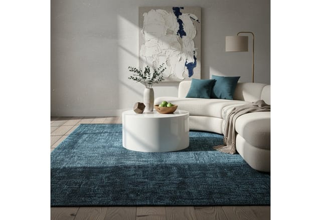 KADIMA DESIGN Wollteppich KOFEL Wohnzimmer Waschbar Schlafzimmer Wohnzimmerteppich Esszimmer, Läufer, Höhe: 9 mm, Blau, 80x150 cm, Modern Esszimmerteppich Einfarbig Uni Waschbar