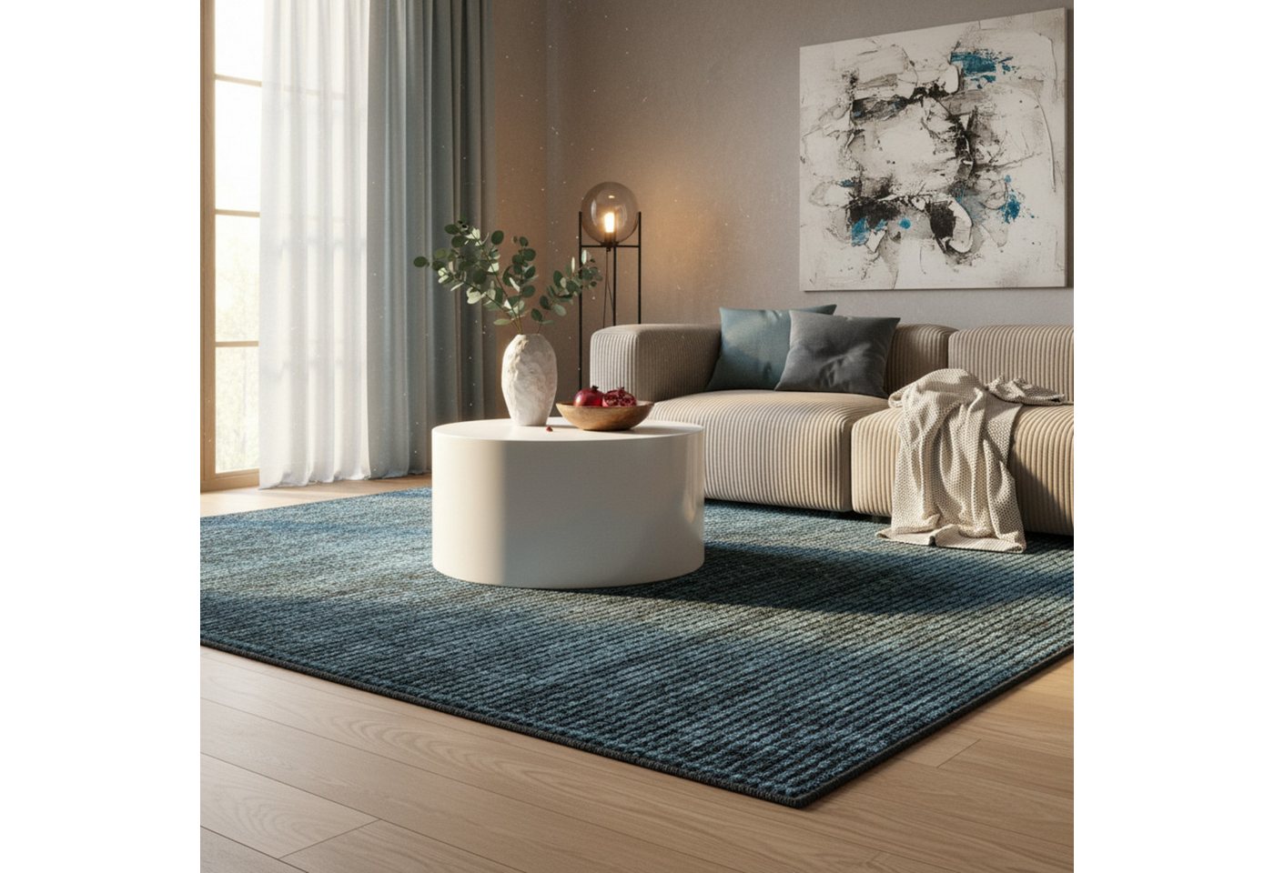 KADIMA DESIGN Wollteppich KOFEL Wohnzimmer Waschbar Schlafzimmer Wohnzimmerteppich Esszimmer, Läufer, Höhe: 9 mm, Blau, 80x150 cm, Modern Esszimmerteppich Einfarbig Uni Waschbar Bild 2